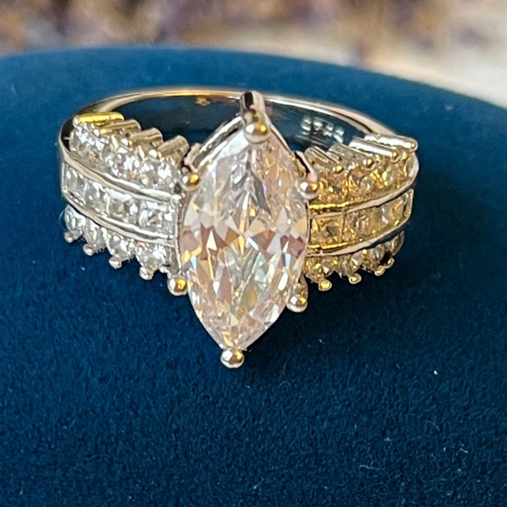 Elegant Sterling Silver Statement Ring Pave CZ Stones Size 6